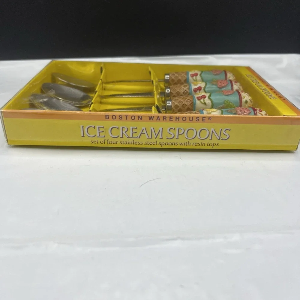 Vintage 1998 Boston Warehouse Lillian Vernon Ice Cream Spoons Set 4 NIB 78140